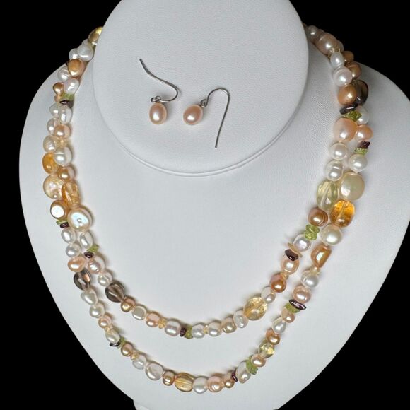 Honora 40" Freshwater Pearl & Gemstone Necklace w/ Earrings Citrine Smoky Quartz - Picture 9 of 16
